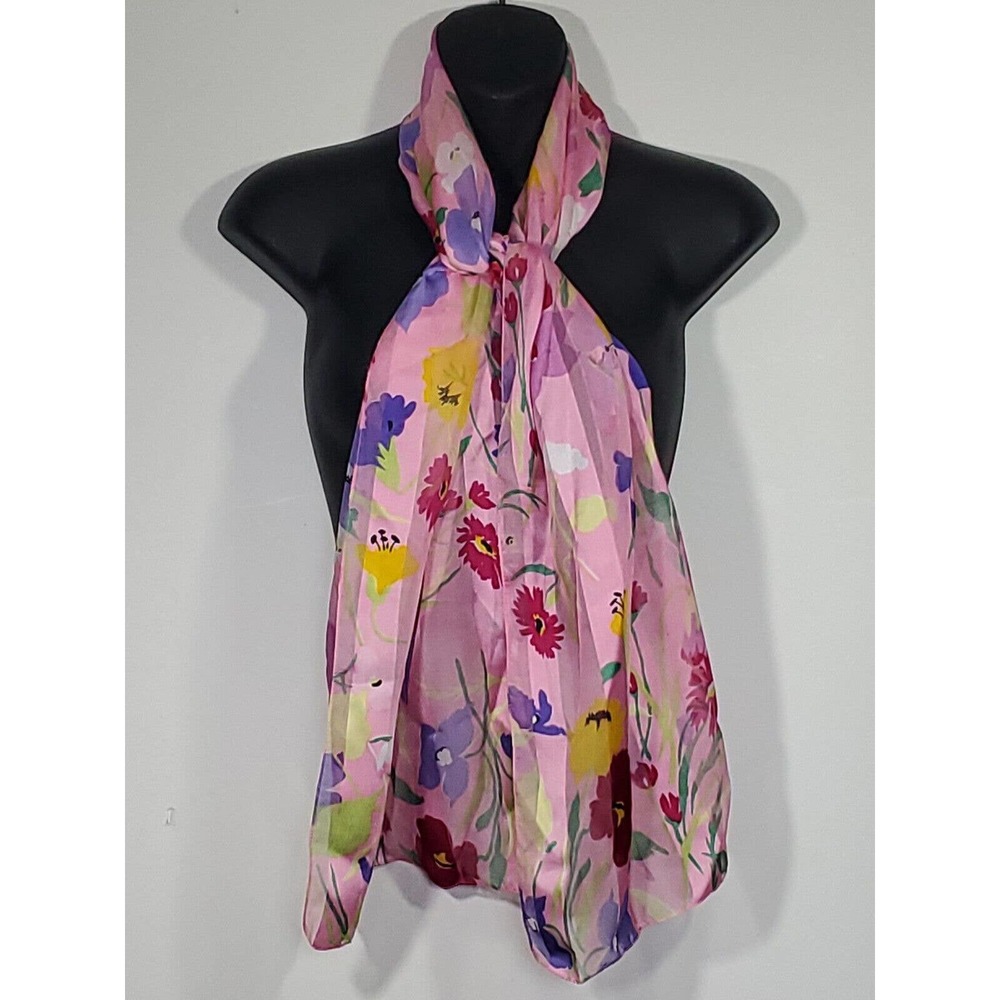 Floral Pink Multicolored Long Rectangular Satiny … - image 3